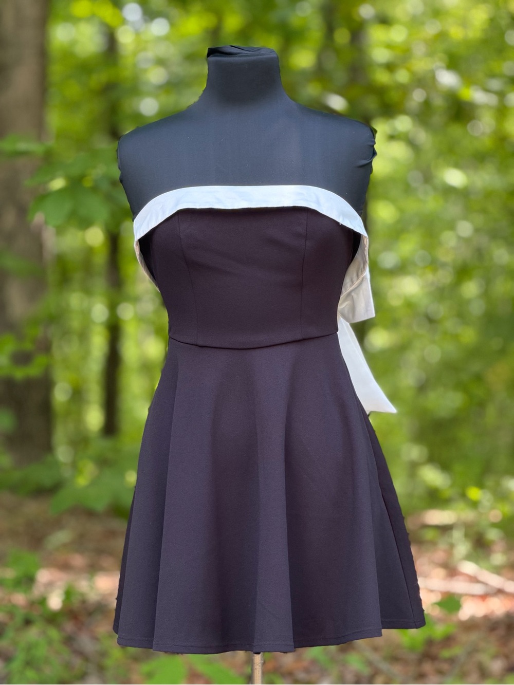 Strapless Black Dress with White Trim